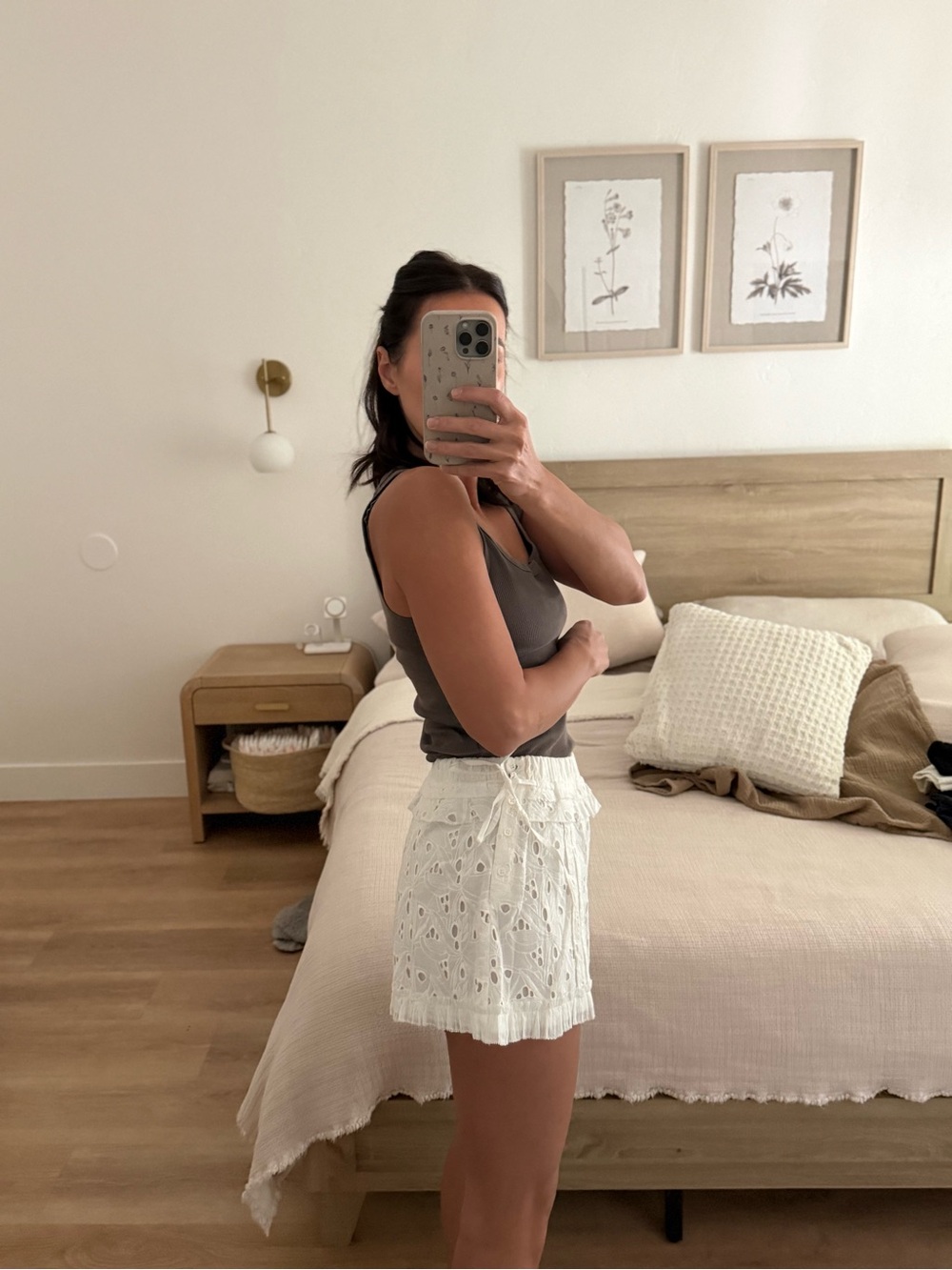 White Eyelet Ruffle Mini Shorts - Picture 3 of 5